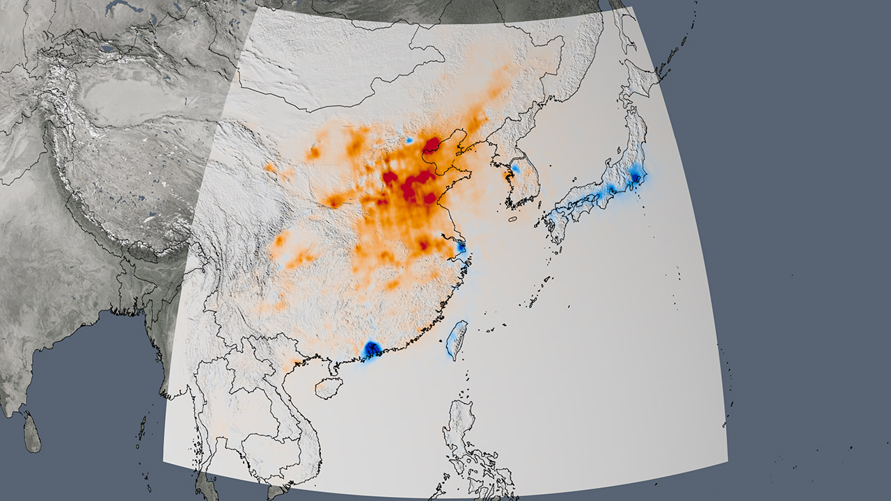 East Asia Regional Changes in NO2, 2005-2016